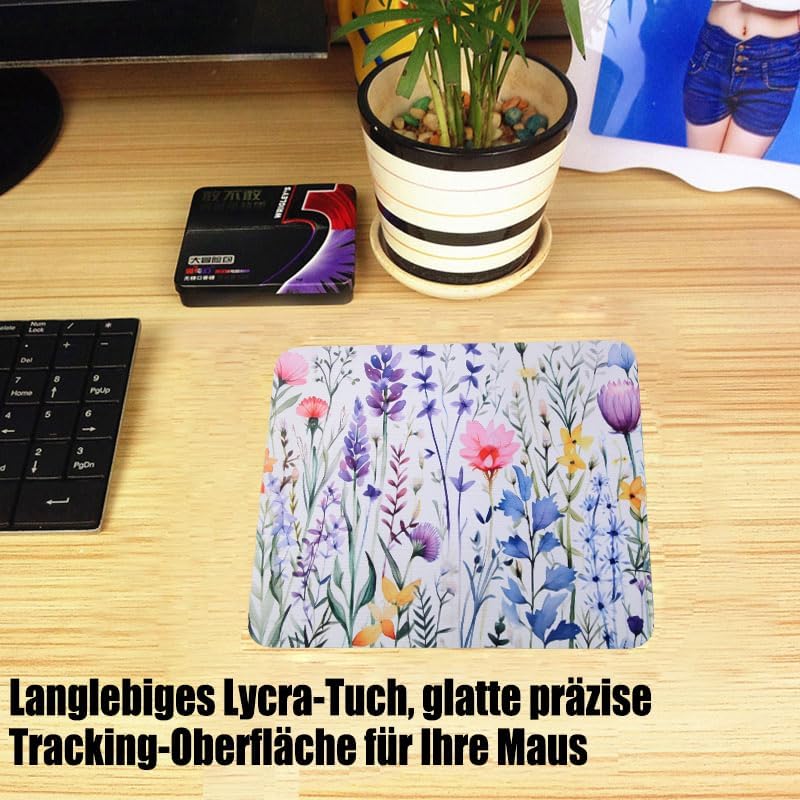 Mouse Pad, Gaming Mouse Pad, Non-Slip Rubber Base Mouse Mat with Designs for Laptop, Computer & Office, 9.5 x 7.9 x 0.12 inches (Nice Flowers)