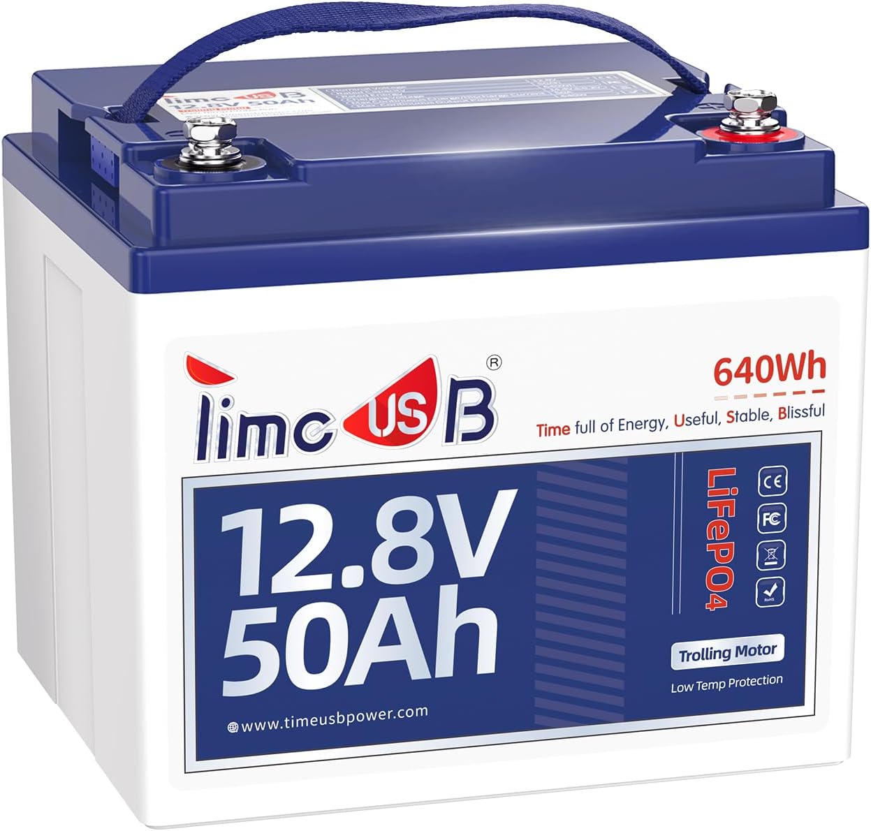 12V 50Ah TM LiFePO4 Battery with Low-temp Protection, 15000+ Cycles Battery with Grade A Cells, Built-in 50A BMS, Deep Cycle Lithium Battery Perfect for Trolling Motor, Kayak, RV,Camping