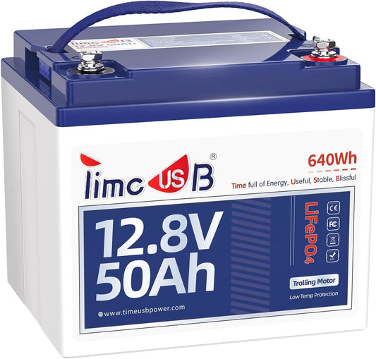 12V 50Ah TM LiFePO4 Battery with Low-temp Protection, 15000+ Cycles Battery with Grade A Cells, Built-in 50A BMS, Deep Cycle Lithium Battery Perfect for Trolling Motor, Kayak, RV,Camping