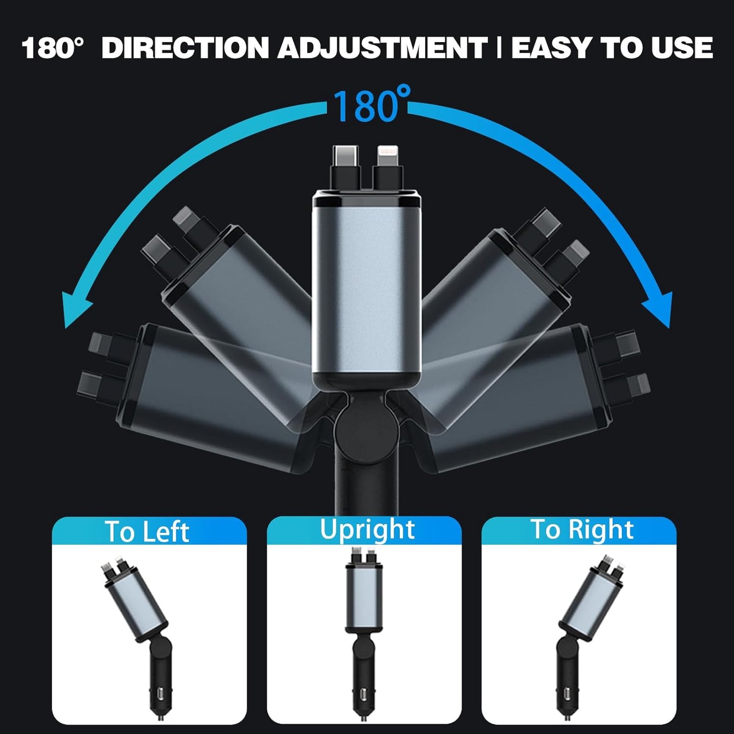 Starlight Retractable Car Charger,66W Fast Car Chargers Adapter 4 in 1 with 2 USB Car Chargers for Phone iPhone 16/15/14/13/12/11 and for Android