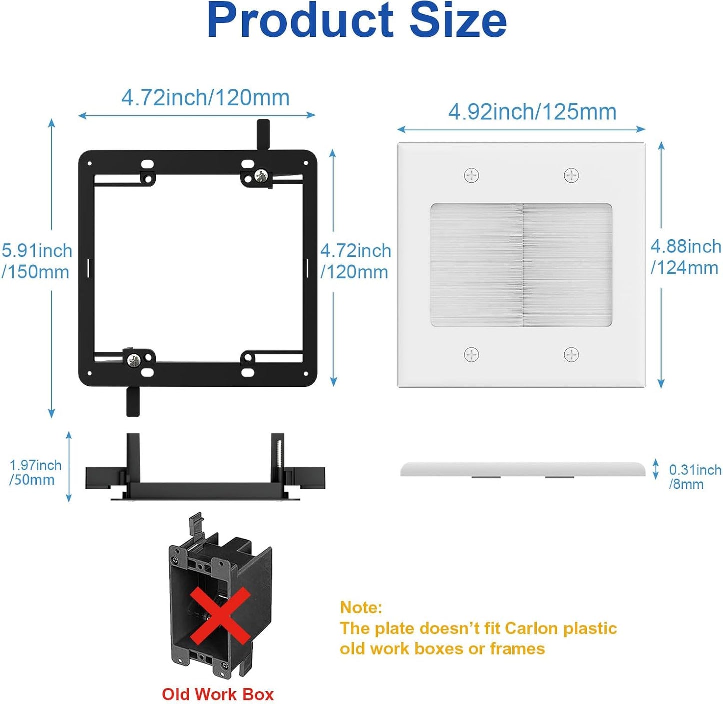 iwillink 2 Gang Brush Wall Plate with Mounting Bracket, Pass Through Wire Hider for Cable Management, Ethernet Cables, HDMI Cables and Home Theater Systems, 2 Pack