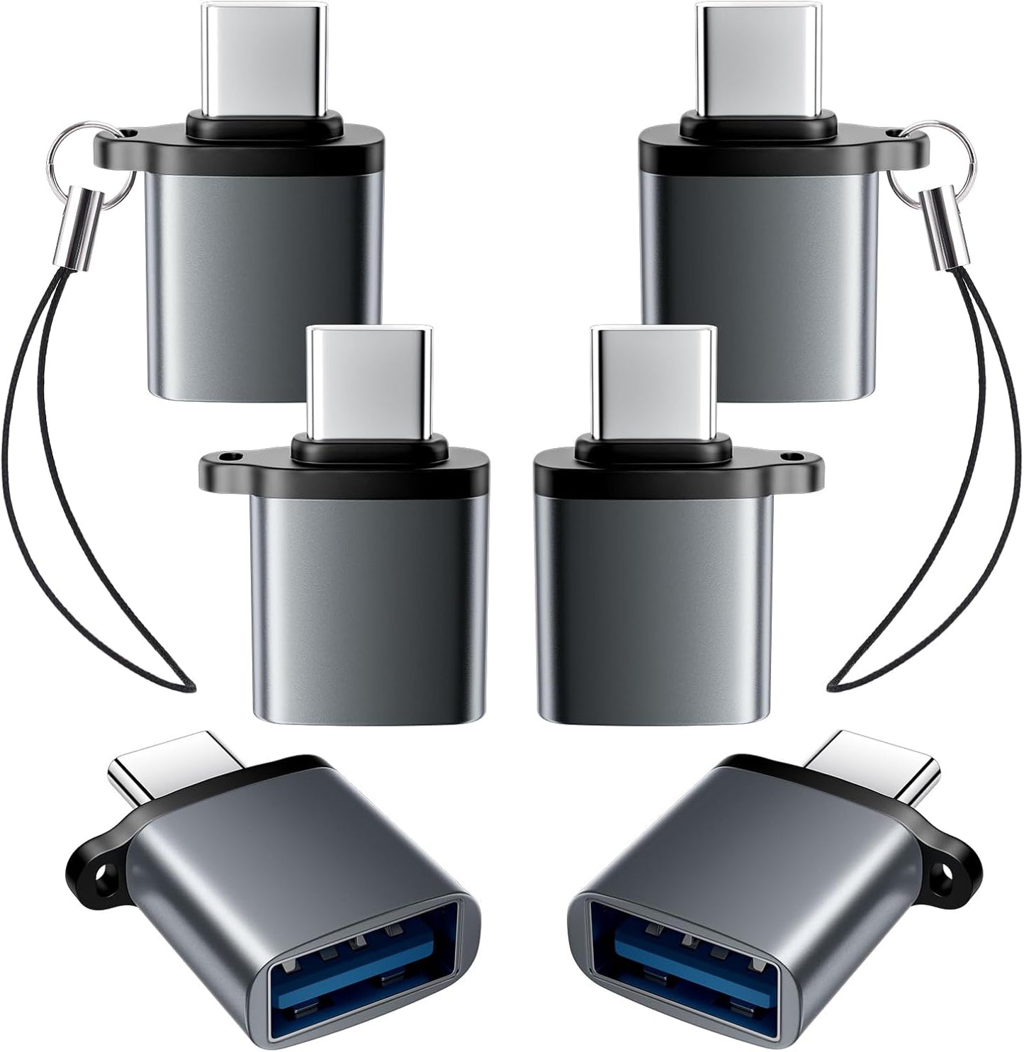 USBC to USB Adapter 6 Pack,USB C to A Adapter,USBC Male to USBA Female,USBC Adapters for iPhone 16 15,MacBook Pro Air,iPad,Samsung Galaxy,Grey