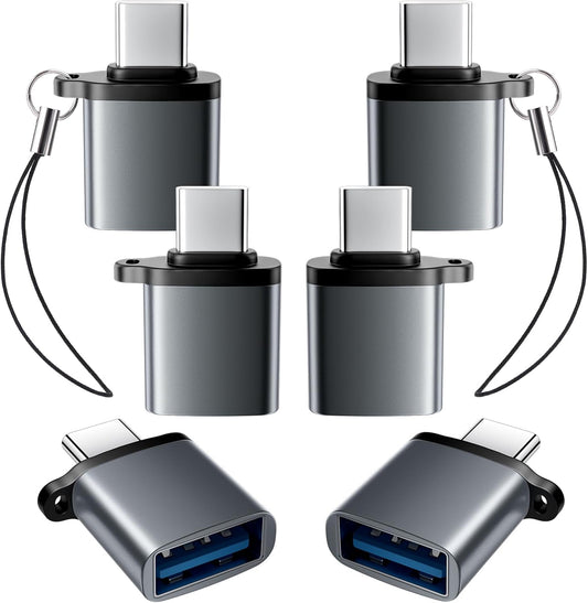 USBC to USB Adapter 6 Pack,USB C to A Adapter,USBC Male to USBA Female,USBC Adapters for iPhone 16 15,MacBook Pro Air,iPad,Samsung Galaxy,Grey