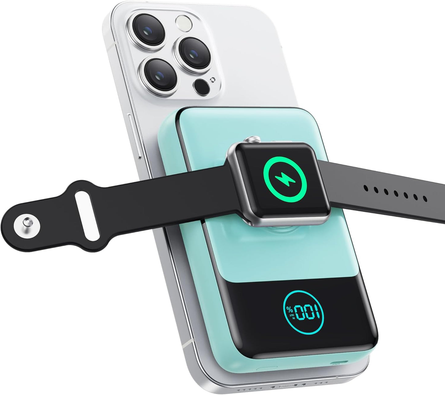 Magnetic Portable Charger for iPhone, 3-in-1 10800mAh Qi2 15W Wireless Power Bank with iWatch Charger,30W PD Fast Charging USB-C LCD Display Battery Pack for Magsafe,iPhone 16/15/14/13/12, Apple Watch