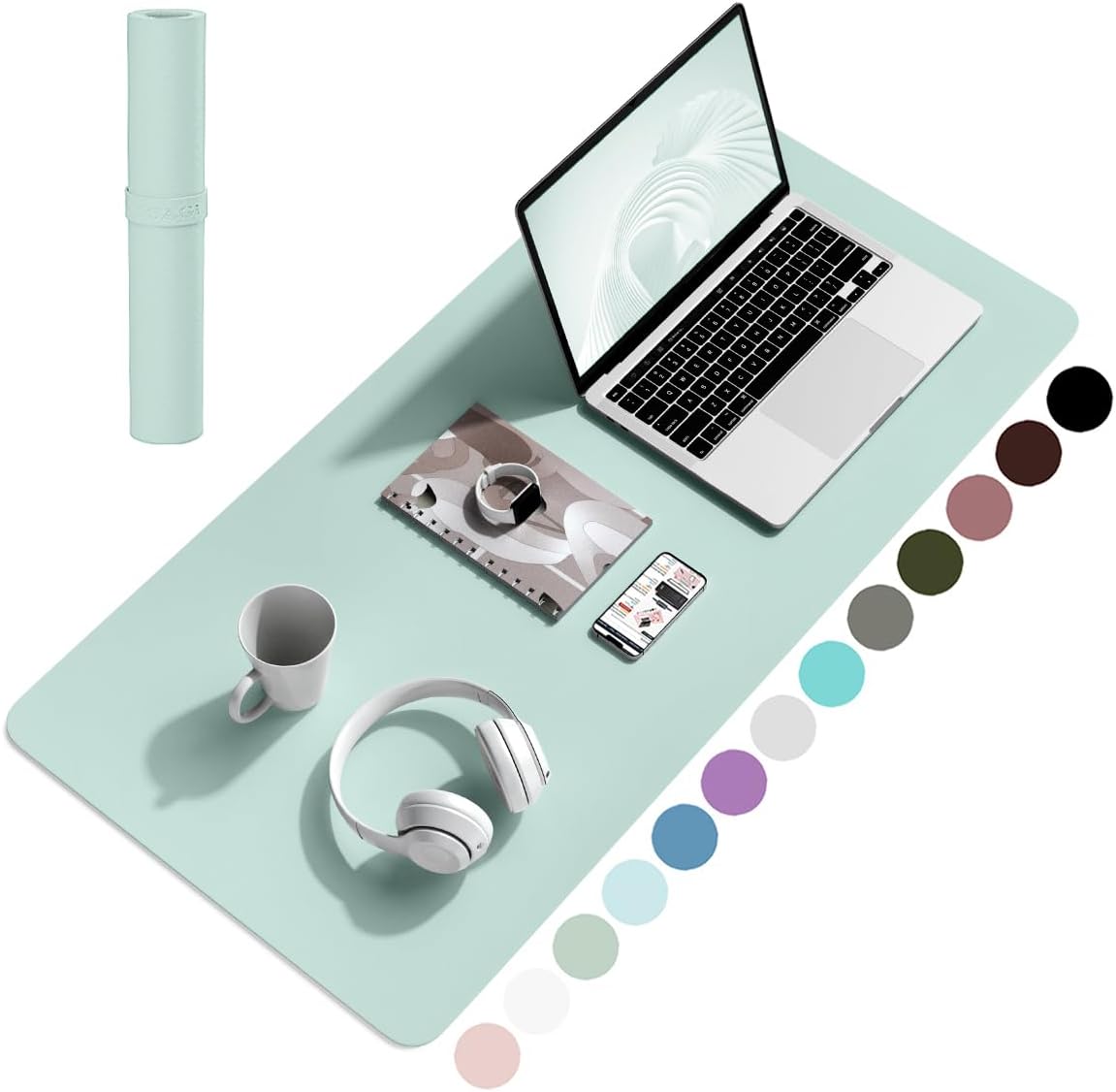 YSAGi Non-Slip Leather Desk Pad, Waterproof Laptop Computer Desk Keyboard Mat, Table Protector Blotter Mat, Large Mouse Pad for Office/Work/Home/Decor(Mint Green, 31.5" x 15.7")