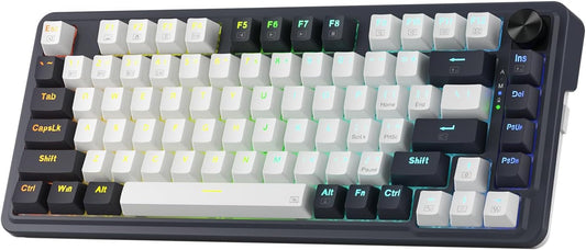 Redragon K673 PRO 75% Wireless Gasket RGB Gaming Keyboard, 3-Modes 81 Keys Compact Mechanical Keyboard Hot-Swap Socket, Dedicated Knob Control and Sound Absorbing Pads, Linear Red Switch