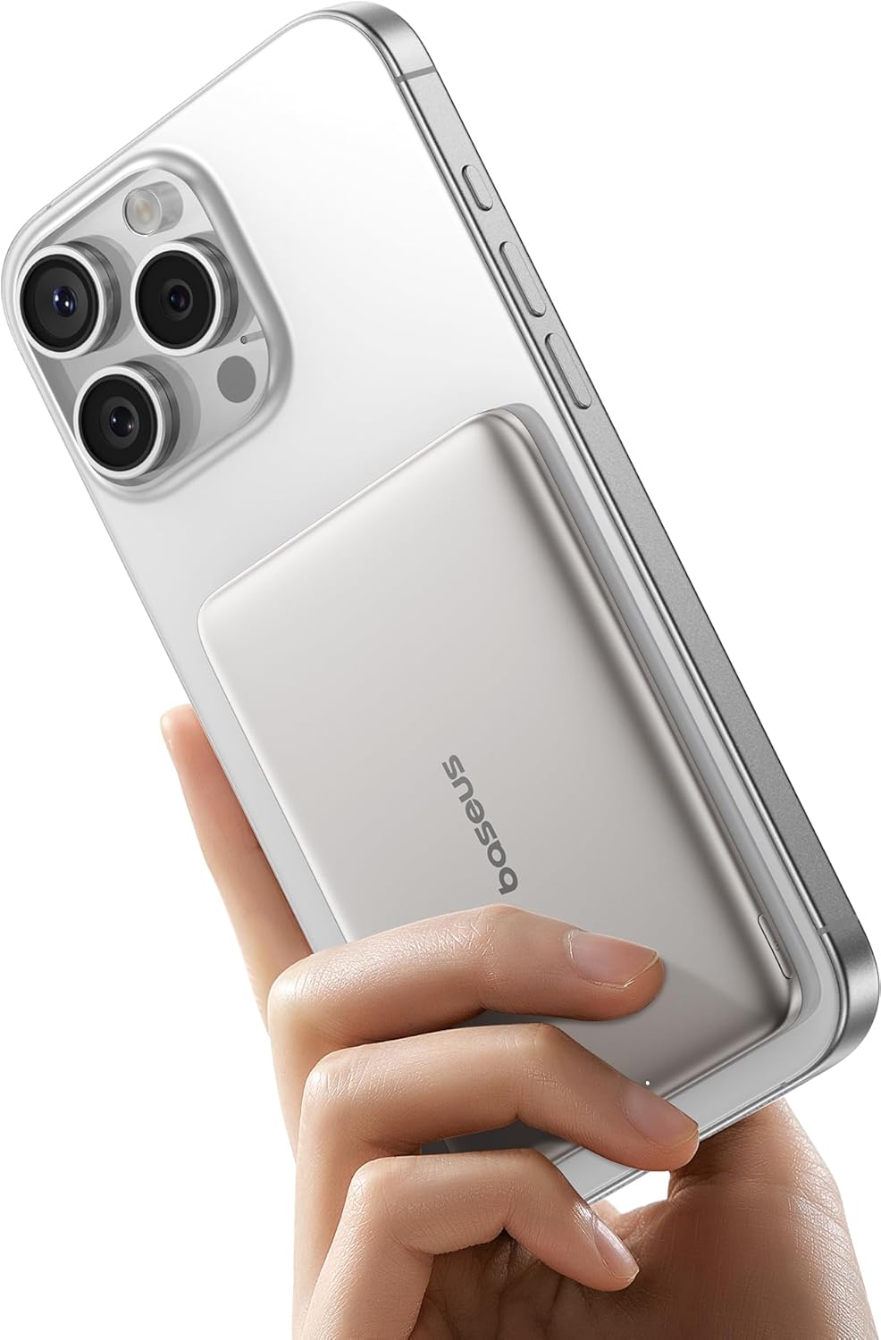 Baseus Picogo Power Bank, 0.3" Ultra Slim 5000mAh MagSafe Portable Charger with USB-C Braided Cable, Card-Size Magnetic Battery Pack, Alloy Wireless Fast Charger for iPhone 16/15/14/13/12, Lightweight