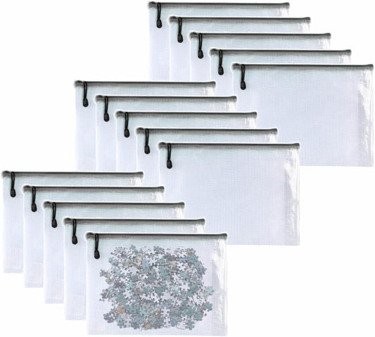 Plastic Mesh Zipper Pouch Document Folders Bag Zip File Bags for Office Supplies Storage-15 Pcs (Black, 6"x 8")