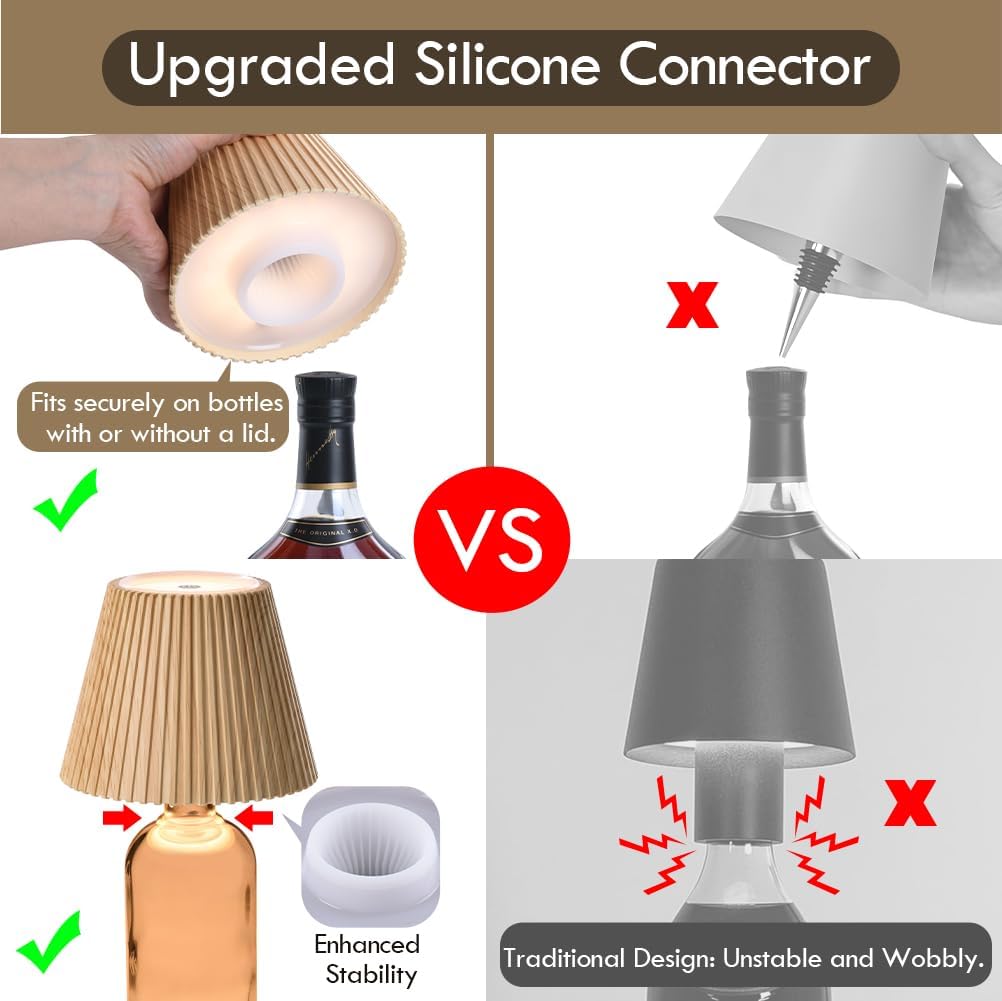 WILIT Wireless Bottle Lamp Shades for Table Lamps, 3 Level Brightness Touch Night Light, Rechargeable Cordless Lamp for Bedroom Bar&Restaurant, Table Top Decor, House Warming Gifts, Mothers Day Gifts