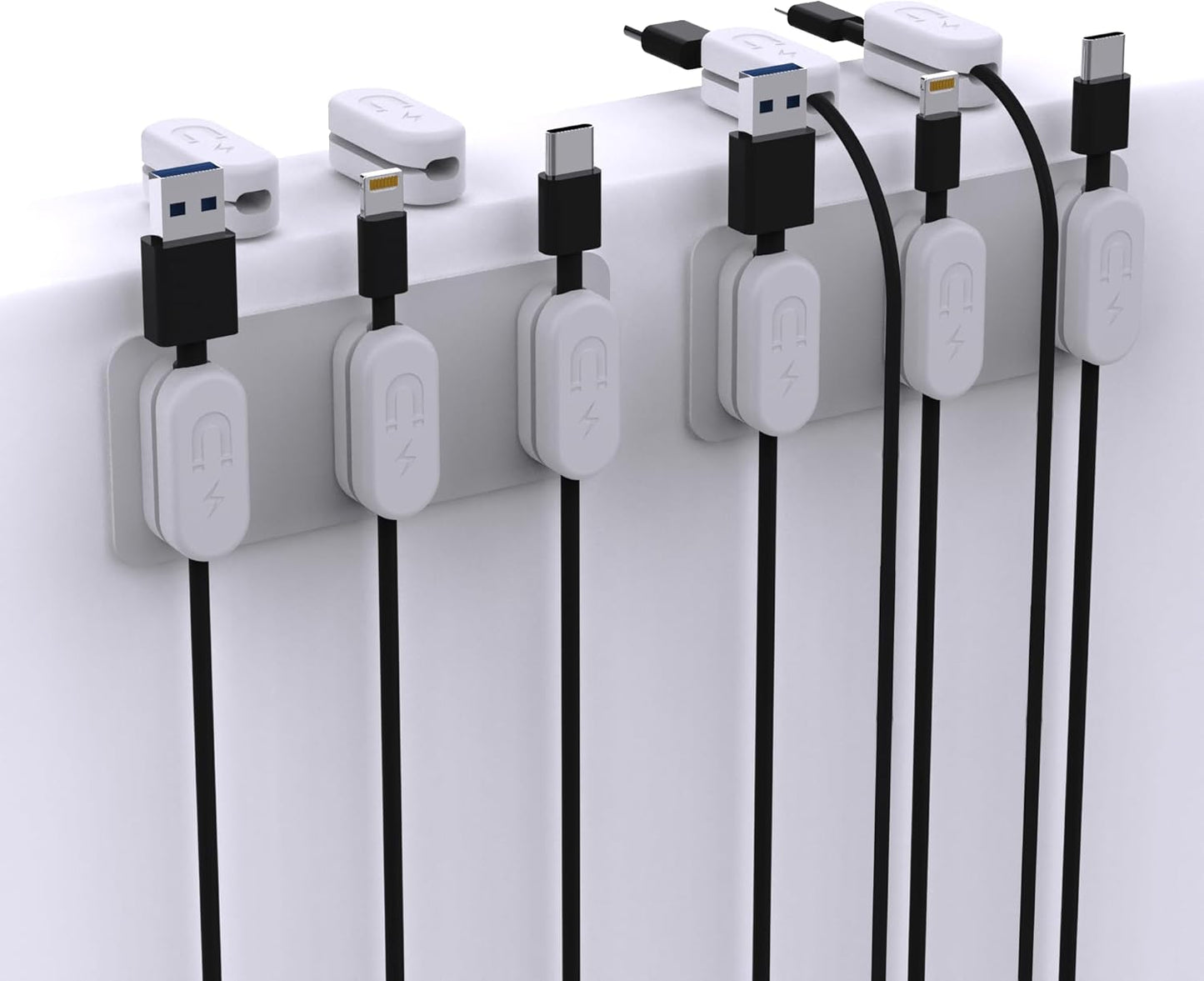 Magnetic Cable Clips [10-Pack] – Chargeworx Cord Organizer for Desk, Nightstand, Car, Wall – Strong Adhesive Wire Holder for USB-C, Lightning, Micro-USB – Tangle-Free, Snap-On, Easy Cable Management