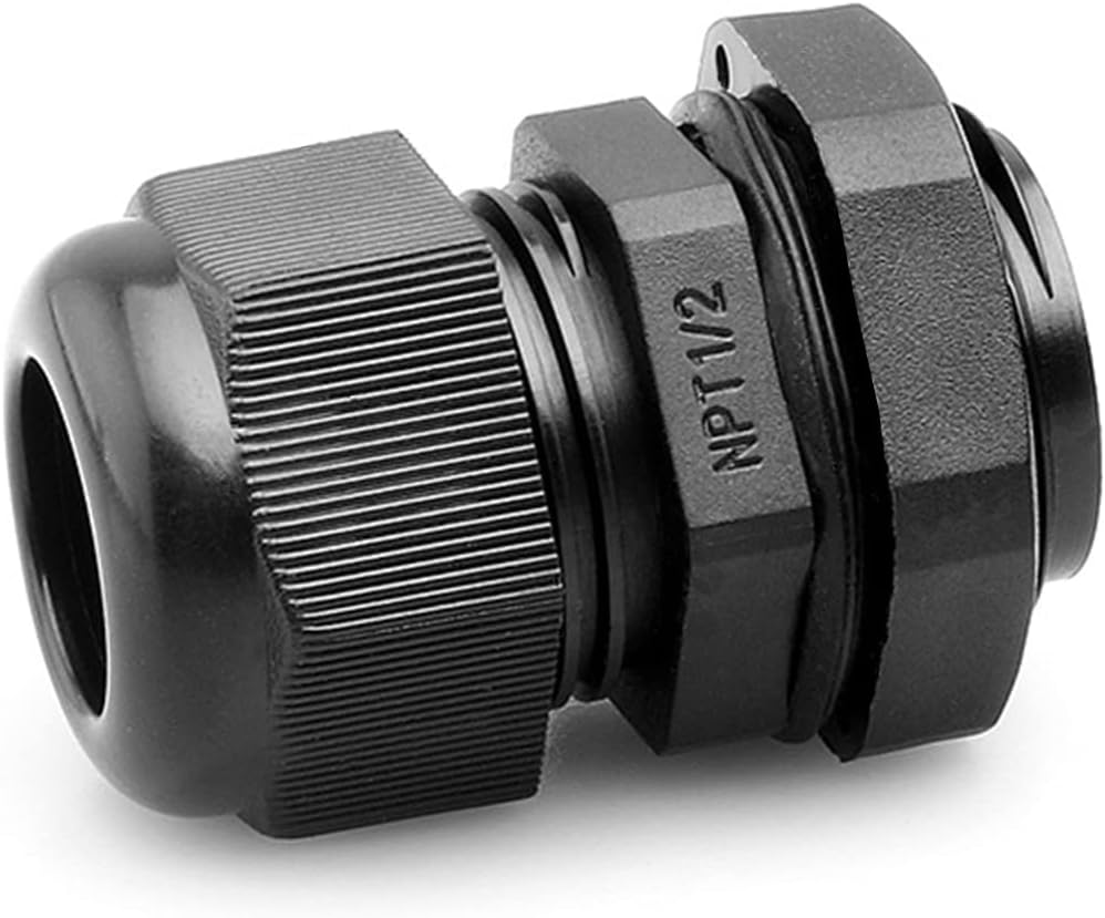 PENGLIN Cable Glands 1/2" NPT Nylon Cable Connector, Strain Relief Cord Connector, IP68 Waterproof Adjustable Locknut(1/2 Inch (50-Pack))