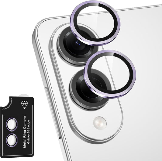 for Samsung Galaxy S25 Edge Camera Lens Protector, Individual Metal Ring Tempered Glass Lens Cover, [Strong Adsorption] Scratch Resistant Ultra-Thin HD Clear Lens Cover, 1 Set-Purple