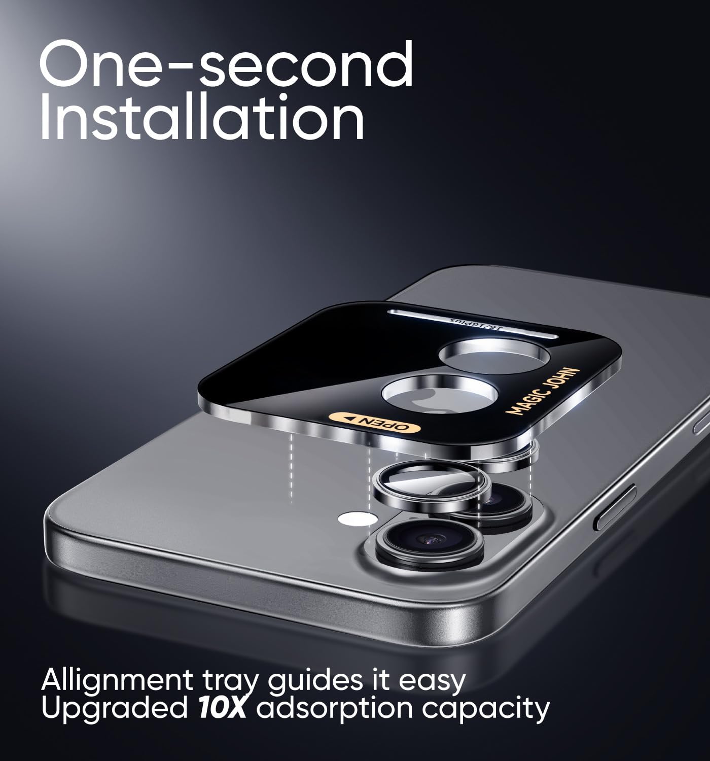 MAGIC JOHN for iPhone 16Plus/16 Camera Lens Protector [Alignment Kit&1:1 Invisible Perfect Fit] 9H Aerospace Tempered Glass Anti-Scratch Durable, Individual Cover Ring, Case Friendly, Set of 2, Sliver
