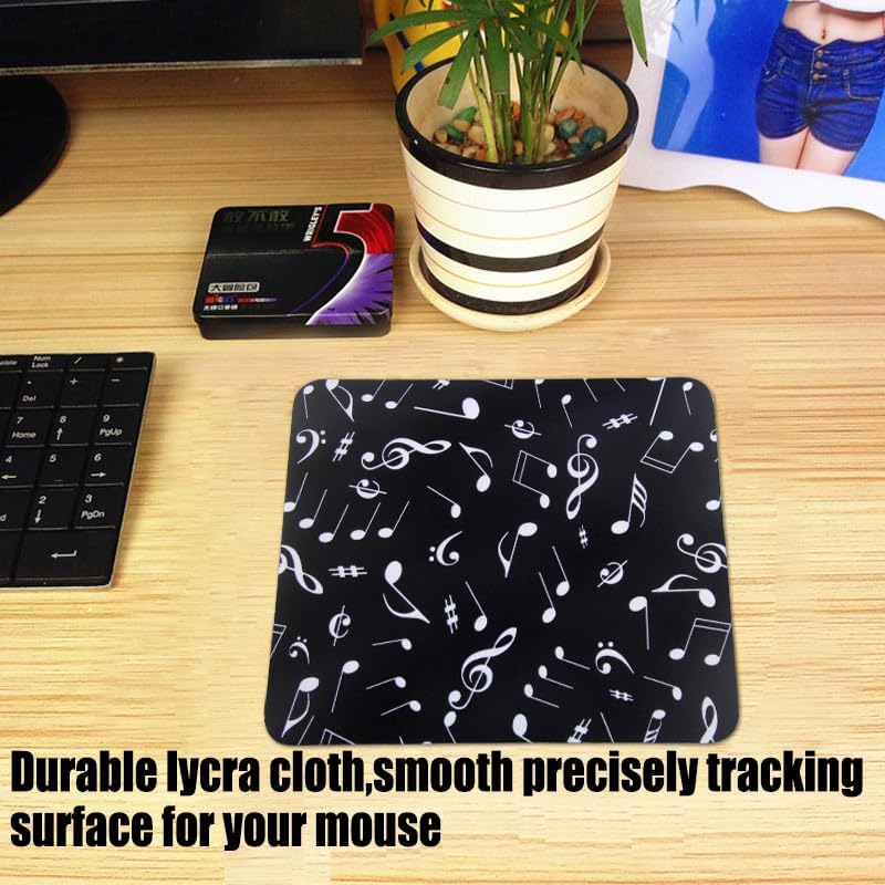 Mouse Pad, Gaming Mouse Pad, Non-Slip Rubber Base Mouse Mat with Designs for Laptop, Computer & Office, 9.5 x 7.9 x 0.12 inches (Little Music Notes)