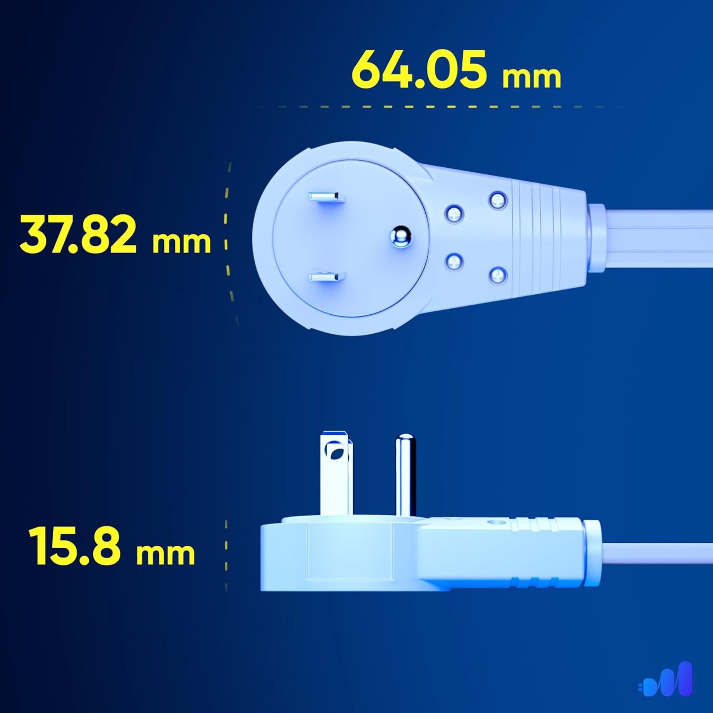 Maximm Cable 6 Ft 360° Rotating Flat Plug Extension Cord/Wire, 16 AWG Multi 3 Outlet Extension Wire, 3 Prong Grounded Wire - White - UL Certified