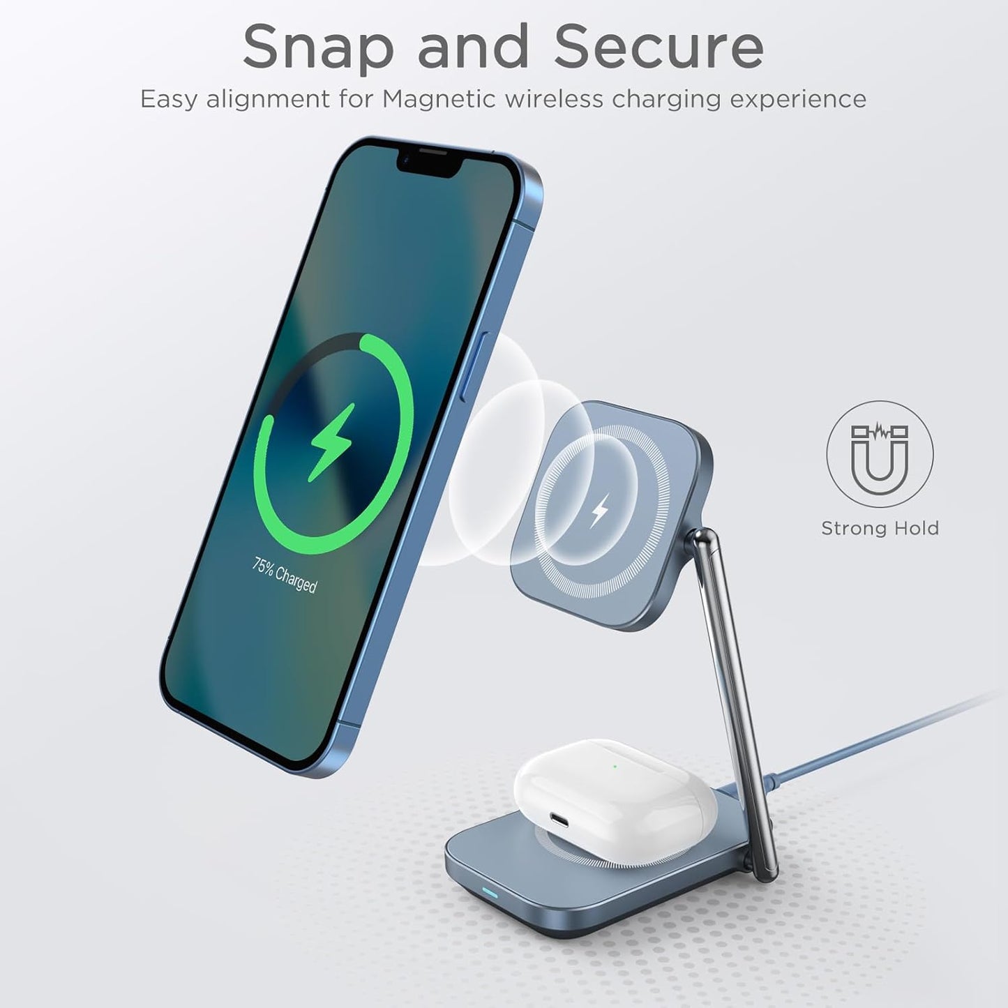 2-in-1 MagSafe Charger Stand, 20W Foldable Travel Fast Magnetic Wireless Charger, Zinc Alloy Wireless Charging Station for iPhone 15/14/13/12 Series, AirPods Pro/3/2