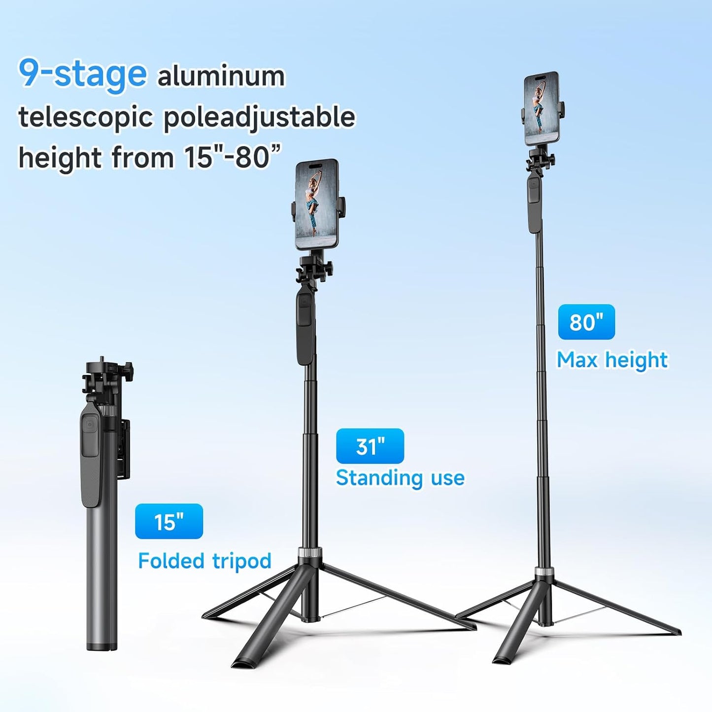 Tripod for iPhone, Selfie Stick for iPhone with Remote, Phone Tripod for Recording, Compatible with All Cell Phone and Camera X70 (80")