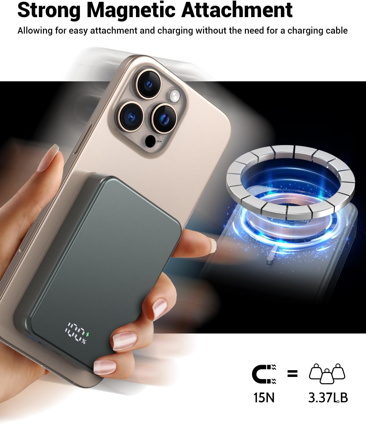 Magnetic Power Bank 26800mAh for Magsafe Portable Charger, Aluminum Alloy Large Capacity 20W USB-C in&Out Wireless Fast Charging Battery Pack for iPhone16 Plus Pro Max/15/14/13/12 Series, Silvery Gray