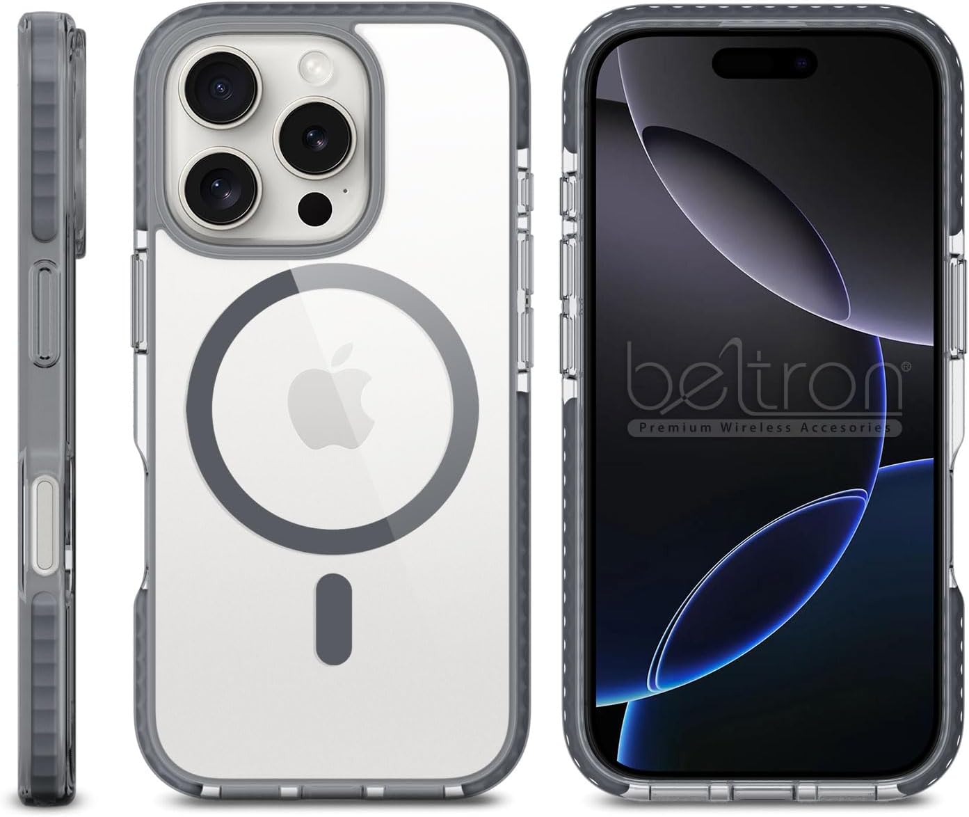 BELTRON Belt Case for iPhone 16 Pro Max, Slim Protective Transparent Case & Rotating Belt Clip Holster Combo (Compatible with MagSafe)