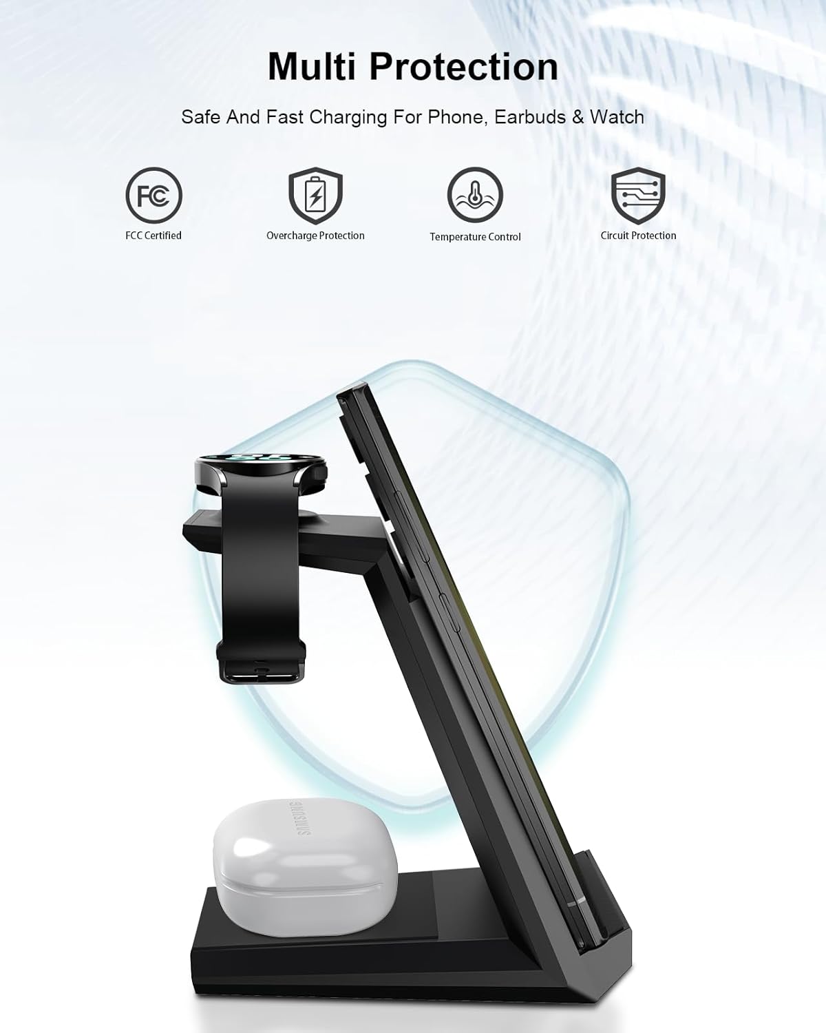 Wireless Charger for Samsung - NANAMI 3 in 1 Charging Station for Multiple Devices, Fast Charger Stand for Galaxy S25 S24 S23 Ultra S22 S21 Z Flip Fold 4,Galaxy Watch 6/5/5 Pro/4/3, Galaxy Buds 2 Pro