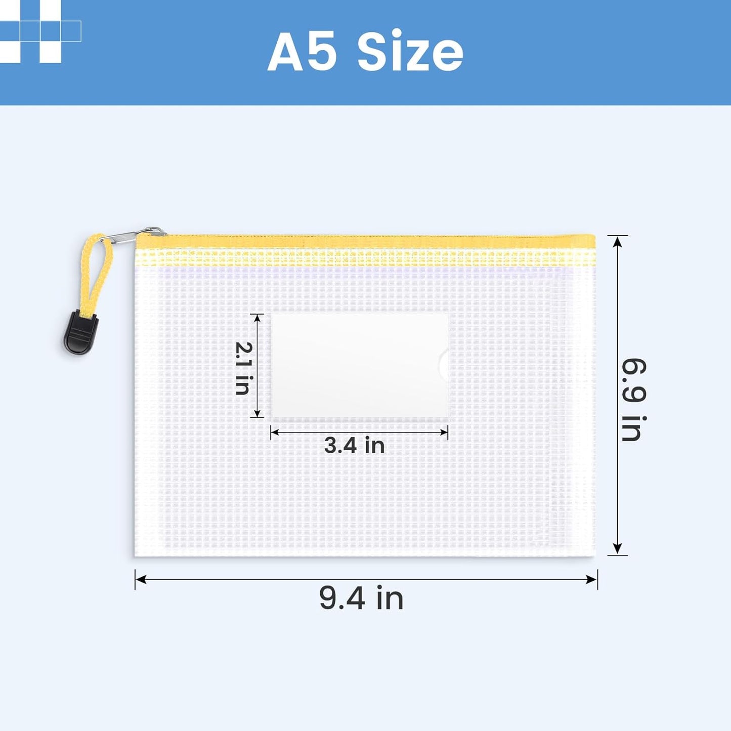 Sooez 24 Pack Mesh Zipper Pouch Bags with Label Pocket, A5 (9.4×6.8 in) Small Pencil Case Pouch for Organizing, Clear Plastic Pencil Pouches Bulk for School Supplies Storage, Money Envelopes for Cash