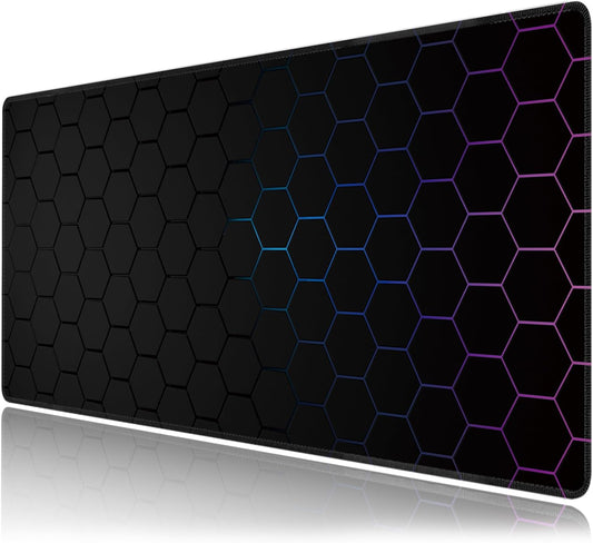Hexagon Honeycomb Large Mouse Pad,Gaming Keyboard Desk Pad,Extended Mouse Mat Non-Slip Rubber Base with Stitched Edges for Office Game Home XXL 35.4"x15.7"