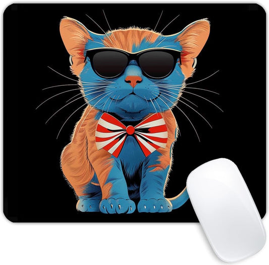 Square Mouse Pad Cat with Patriotic Hat and Glasses-1,Gaming Mouse Pads for Desk,Soft Computer Waterproof Non-Slip Mouse Mat