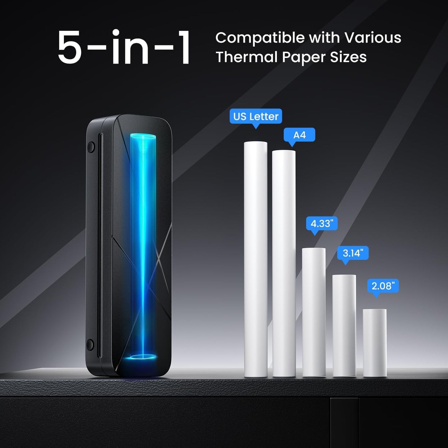 Portable Printers Wireless for Travel, Inkless Printer for Phone & Laptop, Thermal Bluetooth Small Compact Mobile Printer for Home Use, Support 8.5" X 11" US Letter & A4 Size