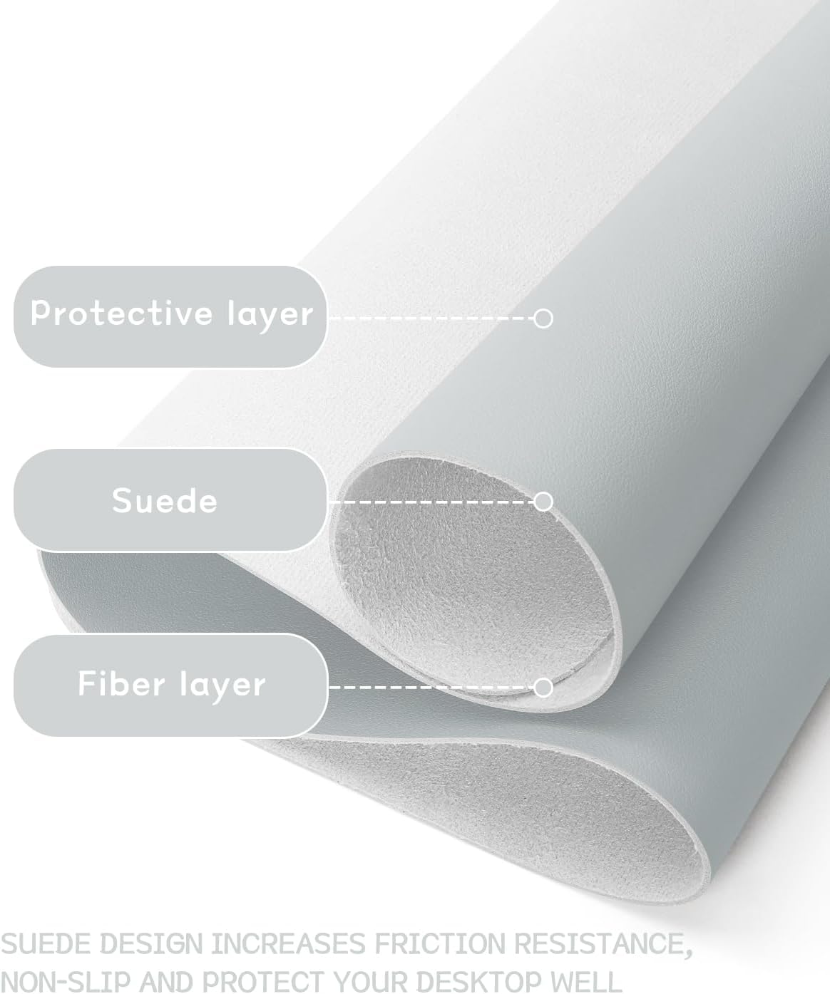 YSAGi Non-Slip Leather Desk Pad XL Size, Waterproof Laptop Computer Desk Keyboard Mat, Table Protector Blotter Mat, Large Mouse Pad for Office/Work/Home/Decor(Silver-Grey, 47.2" x 23.6")-No Band