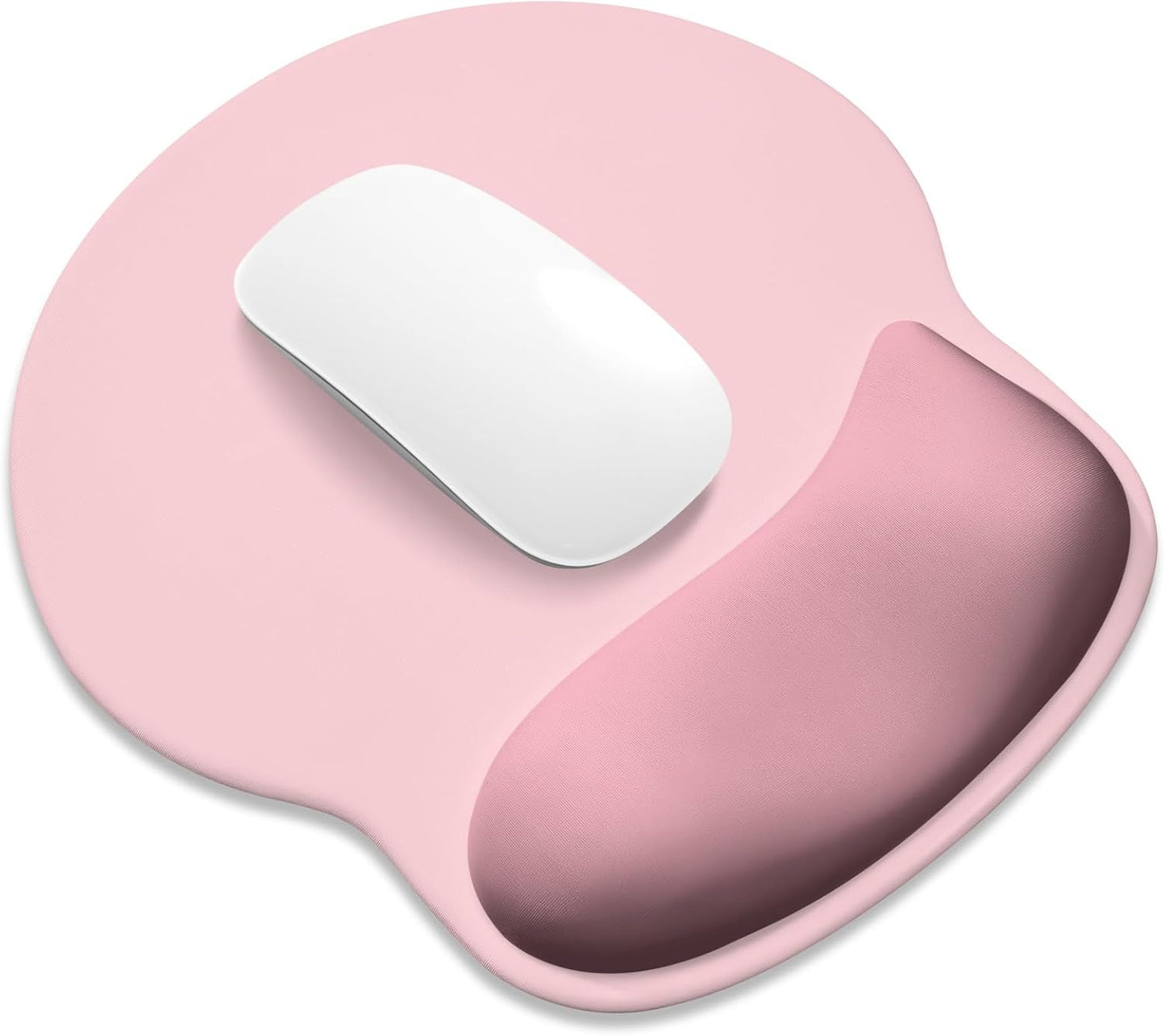 ITNRSIIET Ergonomic Mouse Pad with Wider Memory Foam Wrist Rest +17% - Curved Cushion Reduces Pressure 20%, Pain Relief, Non-Slip, Smooth, Cute Colors, 9.85 x 9 in, Pink Accent