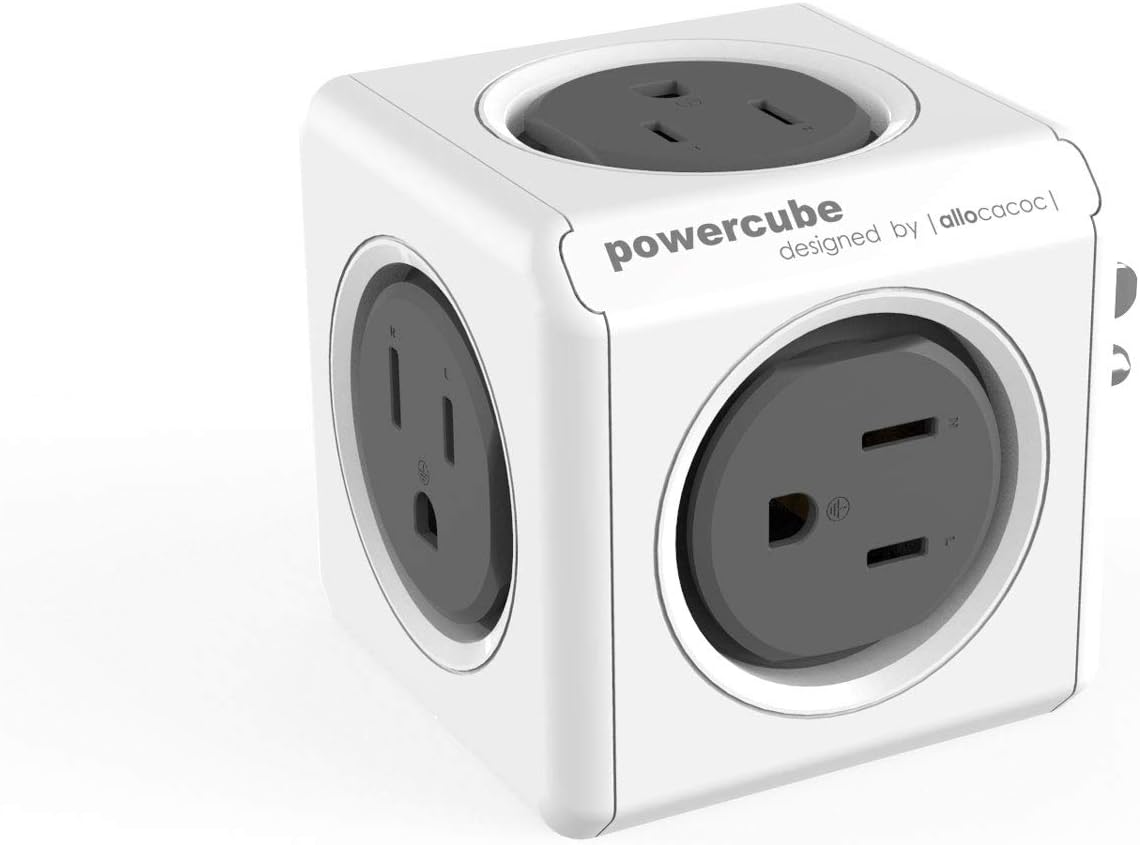 Allocacoc PowerCube Original 5 outlets, Surge Protector Wall Plug Charger Outlet Multiplier, Compact for Travel Home Office Dorm workspace 1875W 125V 15A ETL(Grey)