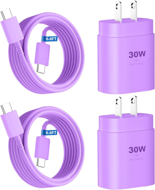 Phone 16 15 Charger Fast Charging,16 Pro Charger,30W USB-C Fast Charger Block & 6.6Ft USB C to C Fast Charging Cord for Phone 16 15 Pro/16 15 Pro Max/15 Plus,Pro 12.9,Samsung Galaxy S24 Ultra,Purple