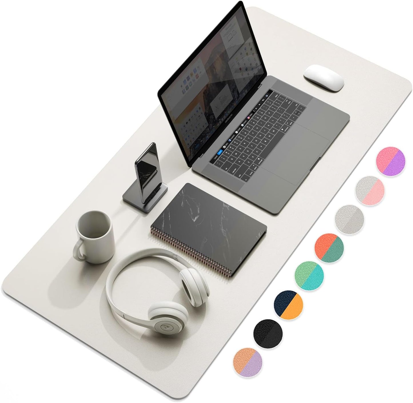 YSAGi Desk Mat, Mouse Pad,Waterproof Desk Pad,Large Mouse pad for Desk, Leather Desk Pad Large for Keyboard and Mouse,Dual-Sided Mouse Mat for Office and Home (35.4" x 17", Grey)