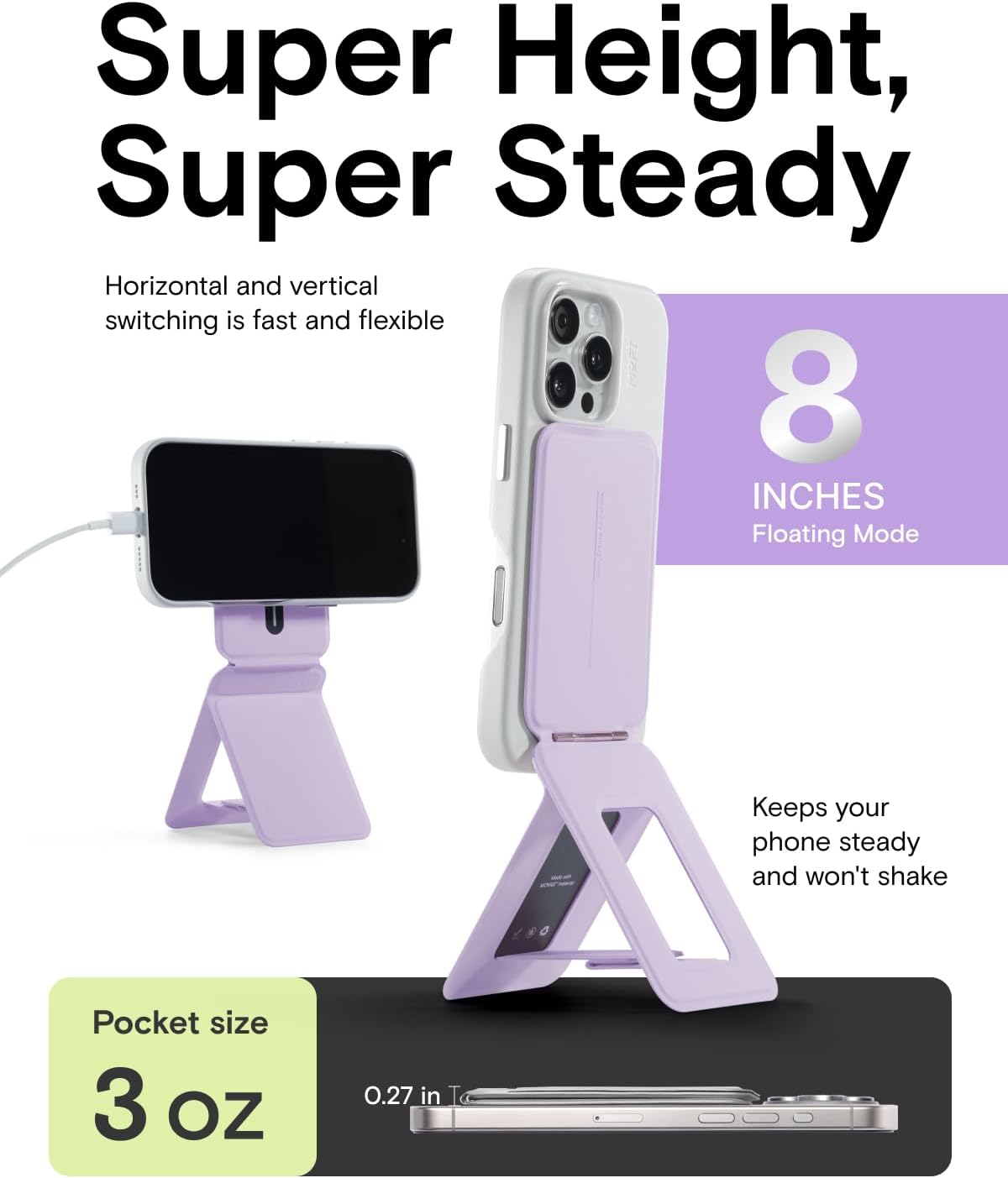 MOFT Phone Tripod Stand Selfie Stick for iPhone, Multi-Angles iPhone Stand, Lightweight & Portable Phone Holder, Strong Magnets, MOVAS Vegan Leather, Travel Essentials, Peony (Without Card Slot)