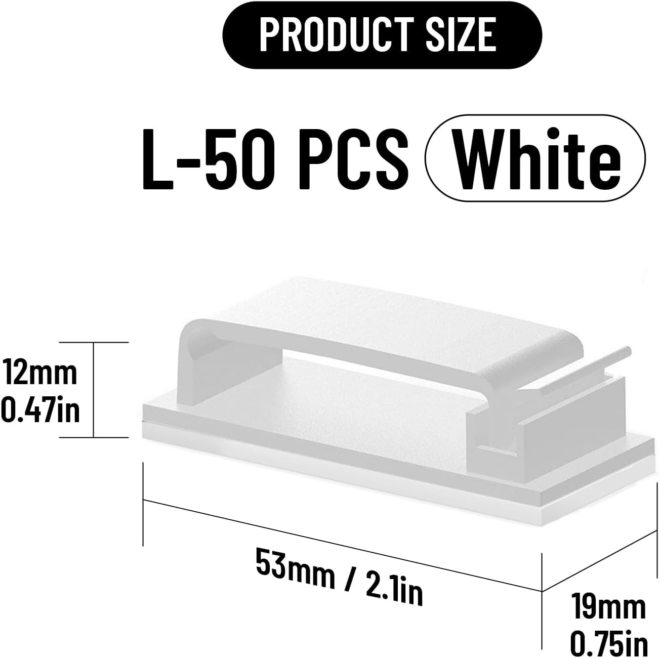 50 pcs 50 PCS Self Adhesive Cable Clips(L), Outdoor Light Clips, White Cord Wire Clips, 5.3 cm Nylon Cord Wall Finisher Wire Clamp for Home, Car, Office Desk Wire Management (White, L-50 PCS)