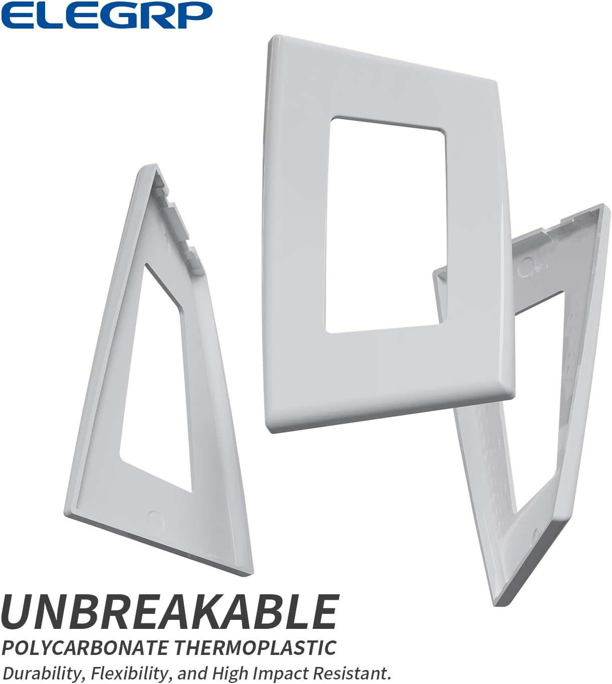 ELEGRP 1-Gang Screwless Decorator Wall Plates, Standard Size Unbreakable Thermoplastic Faceplate Cover for Decorator Receptacle Outlet Switch, UL Listed (100 Pack, Glossy White)