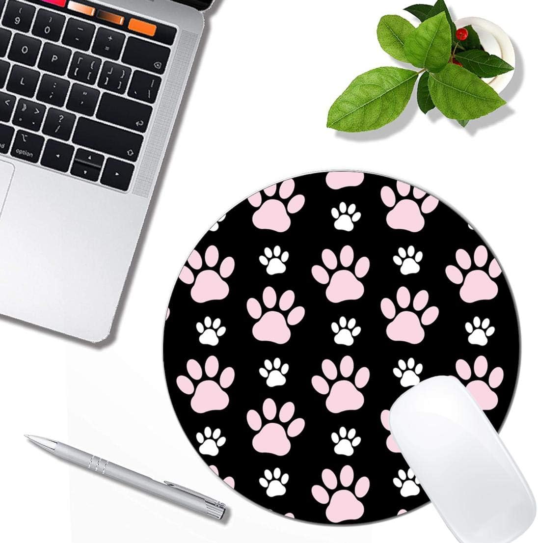 Puppy Paws Dog Traces Animal Paws Pink Mouse Pad Round Non-Slip Rubber Mousepad Laptop Office Computer Decor Cute Desk Accessories Customized Design Mouse Pad