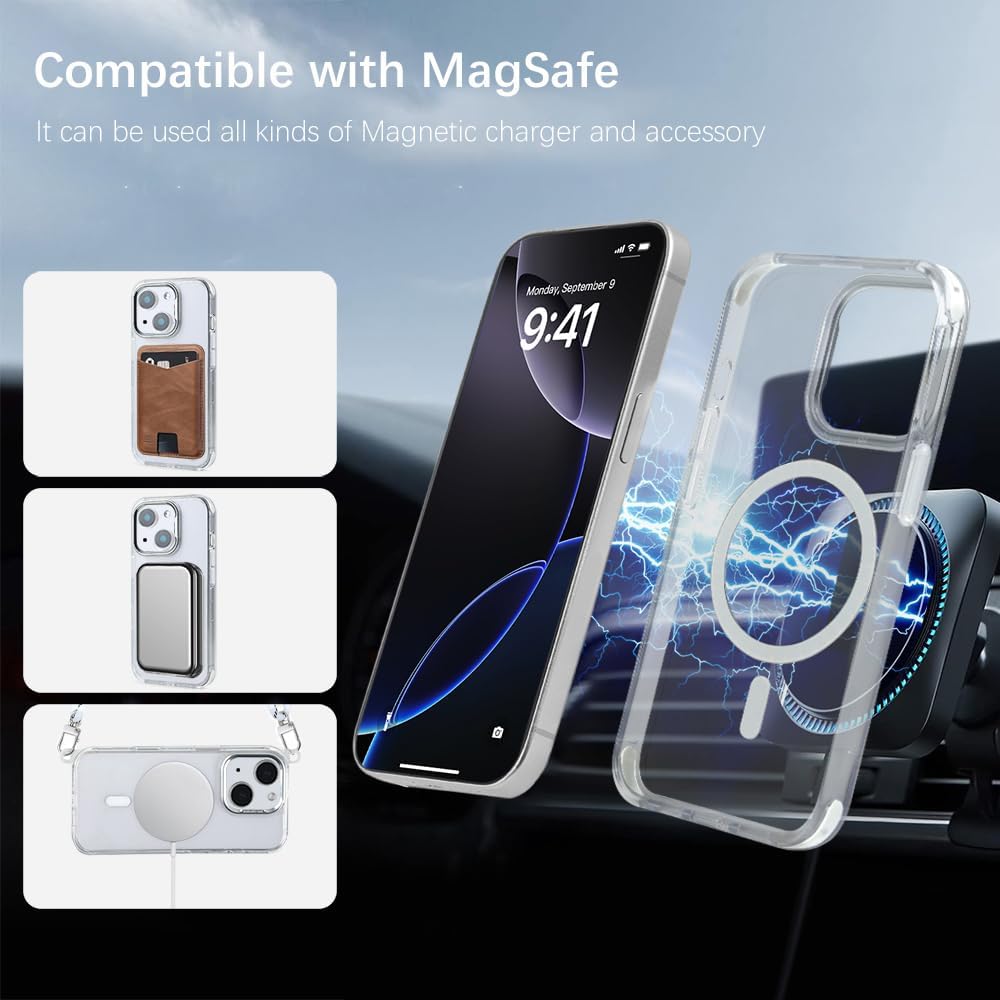 for iPhone 13/14 Case with 62.99 inch Lanyard, Classic Clear&White Magnetic Phone Case, Drop&Shockproof Protection Cases, Phone Lanyard for Around The Neck, Compatible with Magnet Accessory