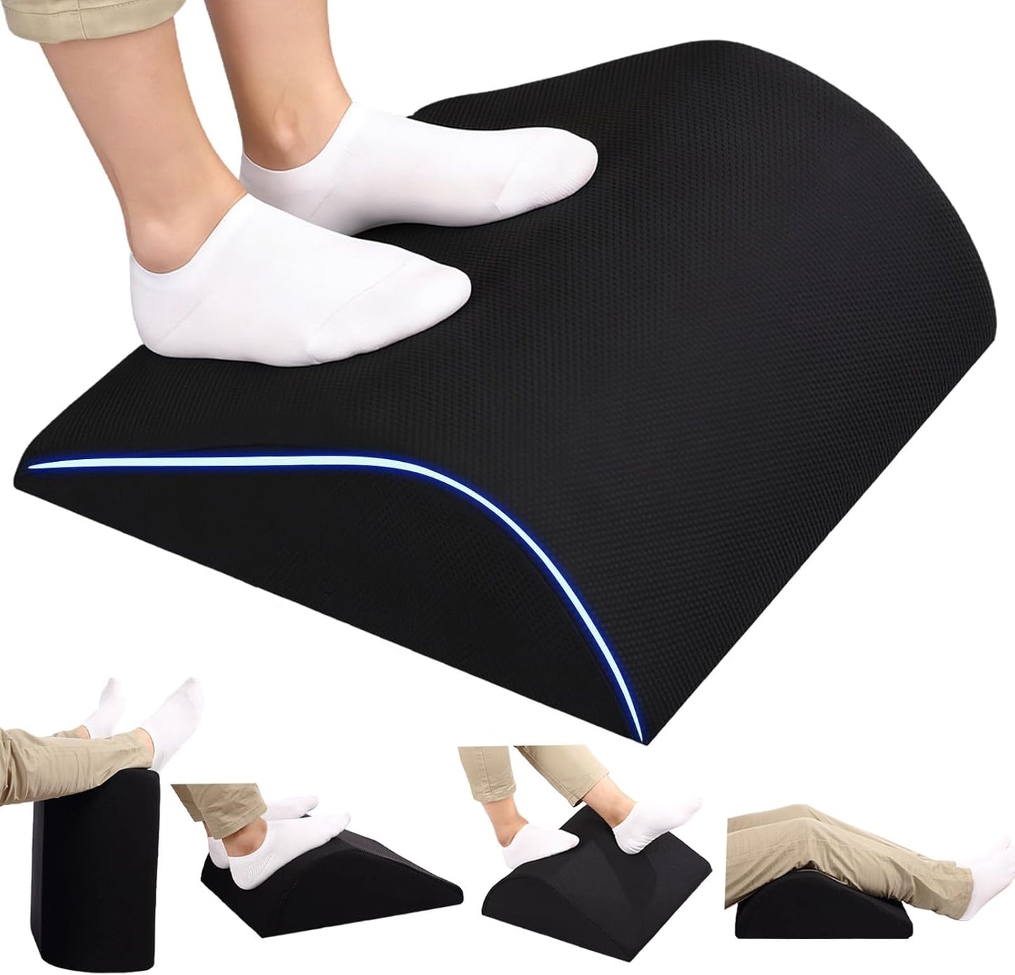 Foot Rest for Under Desk at Work Ergonomic Under Desk Footrest，Support Foot Pillow Double-Sided Footstool， for Office, Home & Gaming Leg Elevation Pillow Black