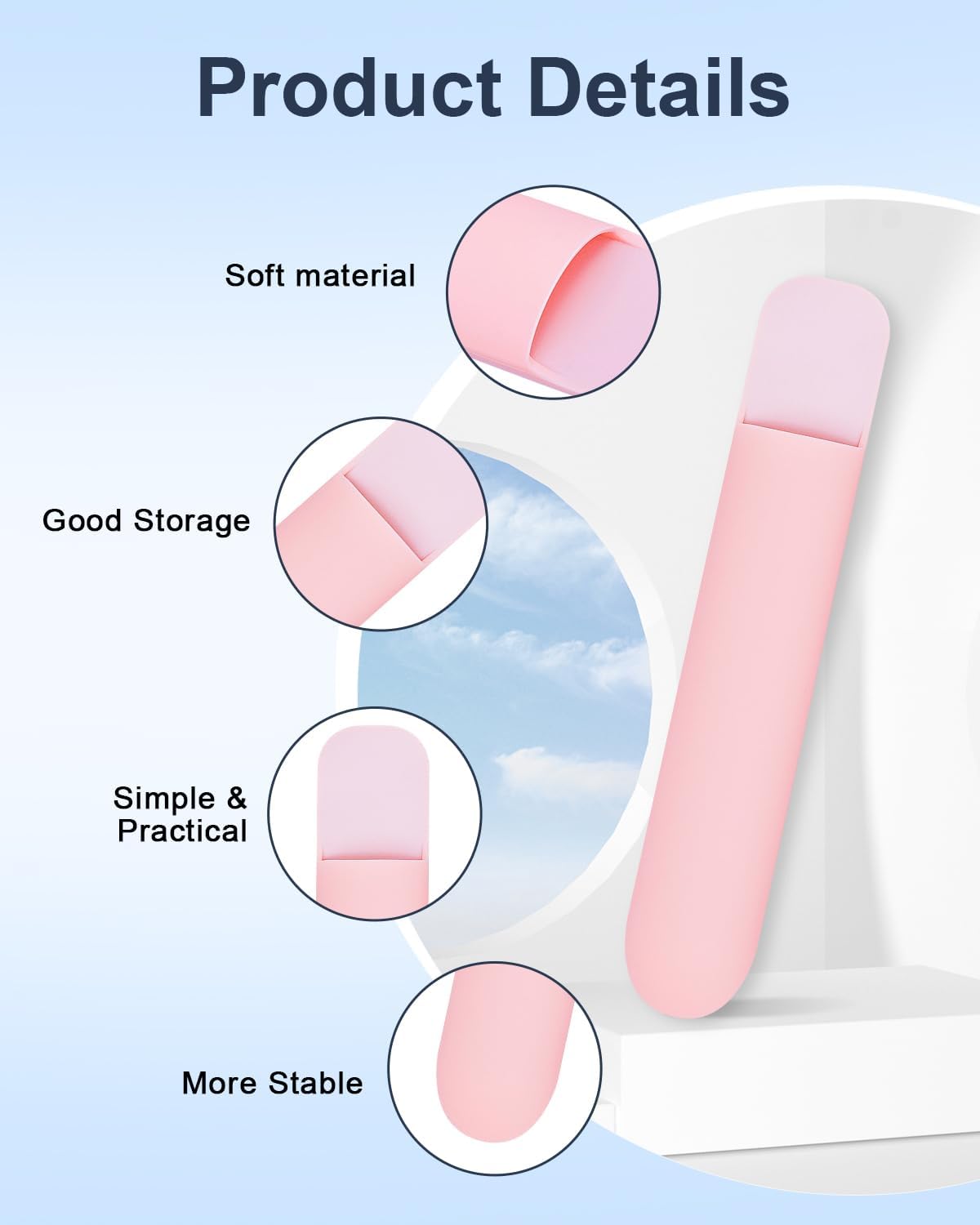 eZAKKA Silicone Pencil Holder For Most Pens,Pencils, 7.8 inch Self-Adhesive Stick To Notebooks,Diary, Desks,Tablet, Pink, 1 Pack