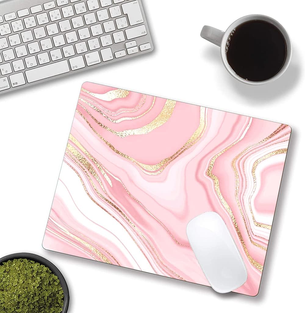 Cute Mouse Pad, Pink Gold Marble Mouse Pad, Square Personalized Mouse Mat with Design, Non-Slip Rubber Base Computer Mousepad for Office Laptop Desk