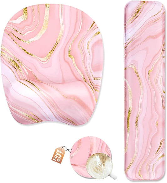 Keyboard Wrist Rest Mouse Pad Wrist Support for Computer Desktop/Laptop/Notebook Memory Foam Keyboard Pad Ergonomic Hand Rest Wrist Cushion for Home Office Gaming - Pink Fluid