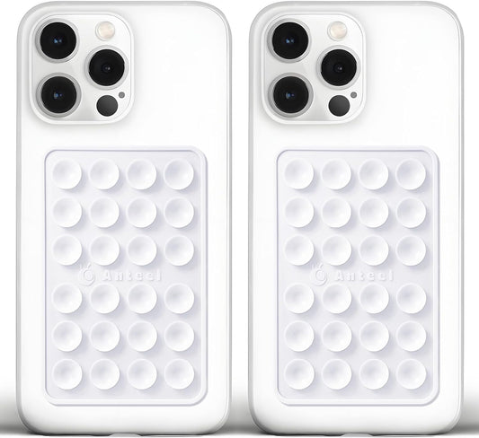 Anteel Medium-Sized Silicone Suction Phone Case Adhesive Mount, Enhanced Suction Power and Upgraded Thickened Sticky Phone Grip, Durable, Hands-Free Sticky Phone Holder, 2.28"x3.46" (WHT&WHT)
