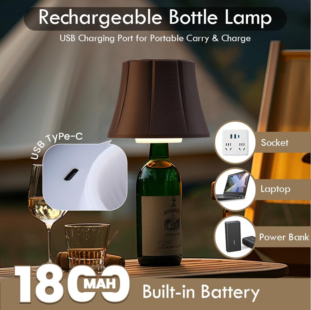 WILIT Wireless Bottle Lamp for Liquor Bottles, 3-Level Brightness Cordless Lamp Shades for Table Lamps, Battery Operated Night Light for Bedroom, Bar Decor, Living Room, Women Gifts, Gifts for Men