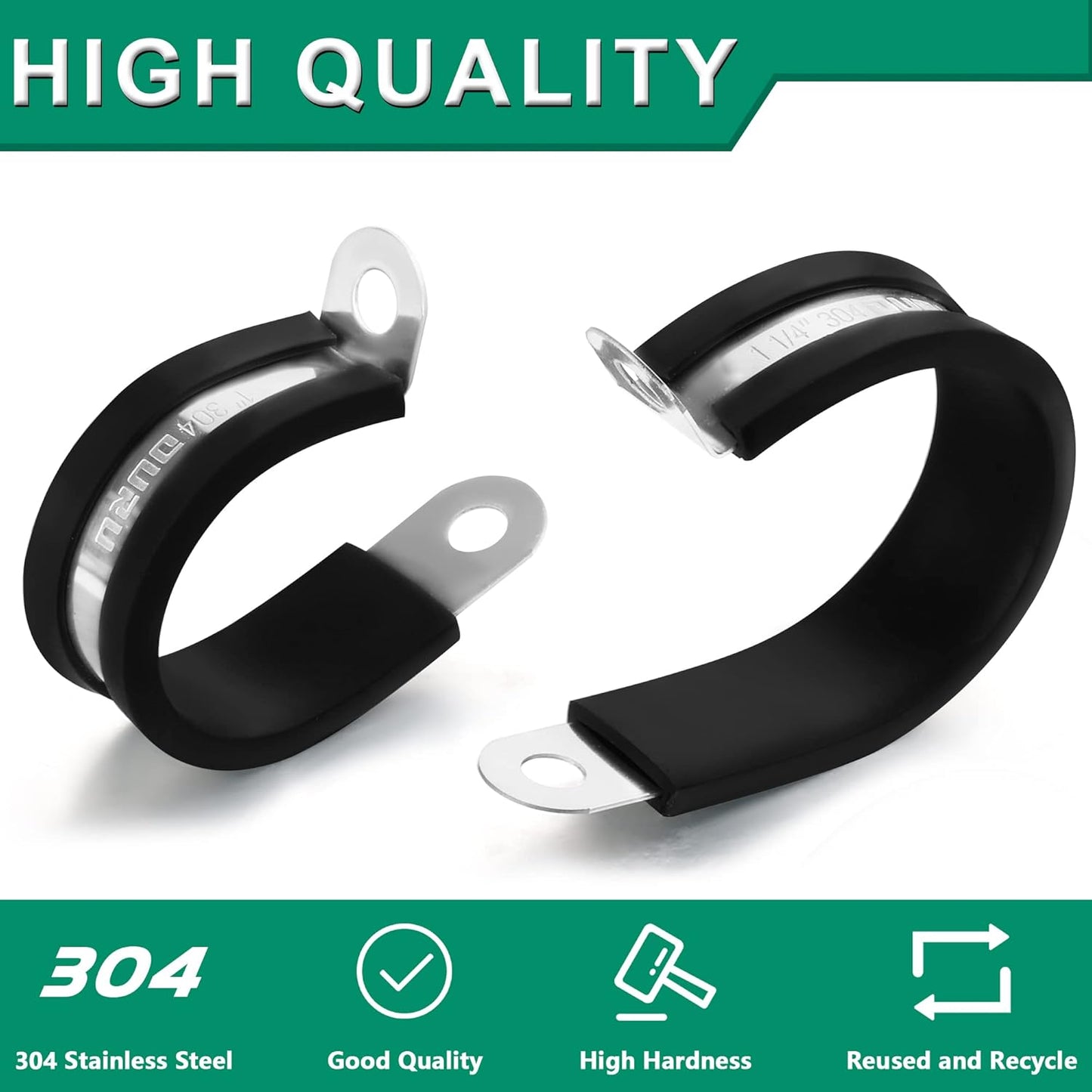 100PCS Cable Clamps 1/2 Inch 304 Stainless Steel Cable Clamps Rubber Coated Cushioned Insulated Cable Clamp,Automotive Wire Clamps,Pipe Clamps,Metal Clamp for Tube,Wire Cord Installation(13mm)