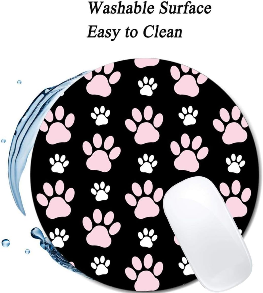 Puppy Paws Dog Traces Animal Paws Pink Mouse Pad Round Non-Slip Rubber Mousepad Laptop Office Computer Decor Cute Desk Accessories Customized Design Mouse Pad