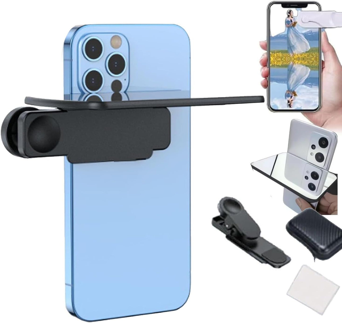 Mirror Effect Lens - Capture Stunning Reflections Instantly,Camera Mirror Reflection Clip for Back Camera Recording, Adjustable Hd Glass Phone Shooting Reflection Mirror (Black)