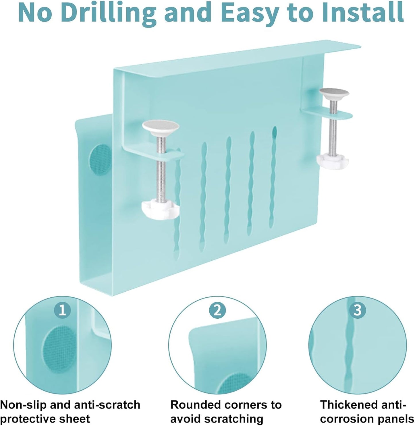 Desk Side Storage Organizer, Under Desk Laptop Holder Clamp on Table Shelf, No Drill Laptop Mount with Magnetic Pen Holder, Hanging Table Organizer for Office and Home