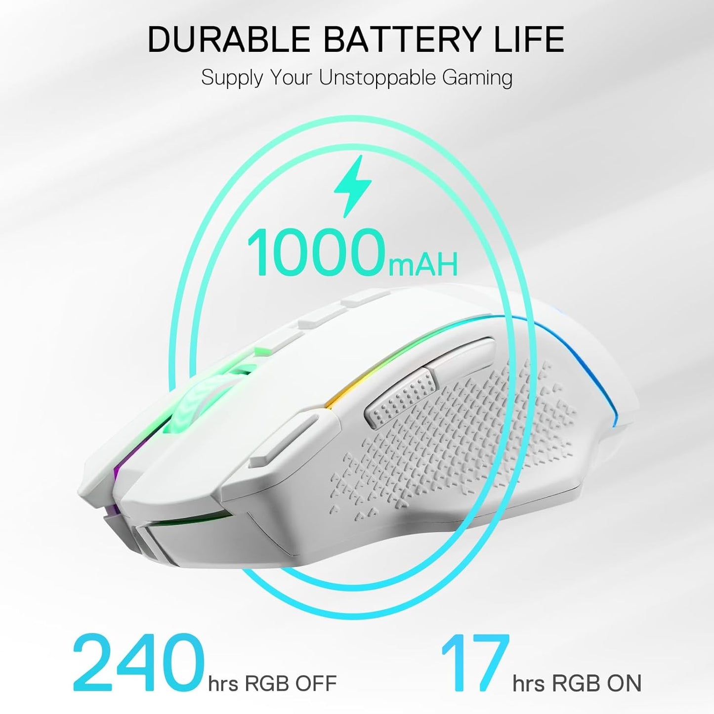 Redragon M991 Wireless Gaming Mouse, 26000 DPI 3-Mode Gamer Mice w/Rapid Fire Key, 9 Macro Buttons, Powerful Capacity and RGB Backlight for PC/Mac/Laptop, White