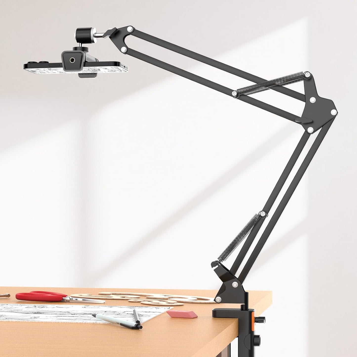 UBeesize Overhead Phone Mount Flexible Webcam Arm with Phone Holder and Ball Head Overhead Tripod for Phone Drawing Live Streaming Cooking Flat Photography